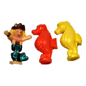 Vintage Polly Pocket Dolls Lot 3 Mermaid and 2‎ Seahorses Yellow Orange 1995